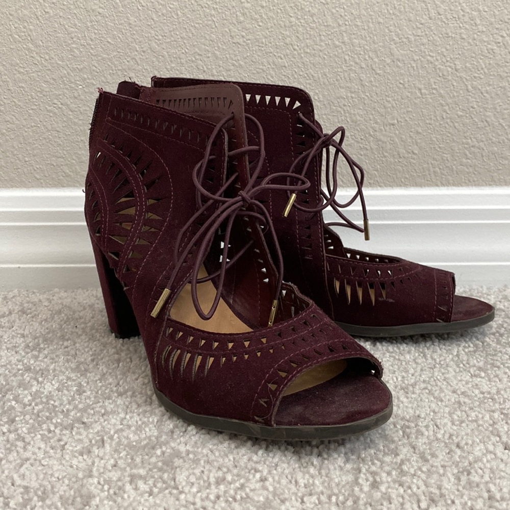 Velvet Laser Cut Block Heels